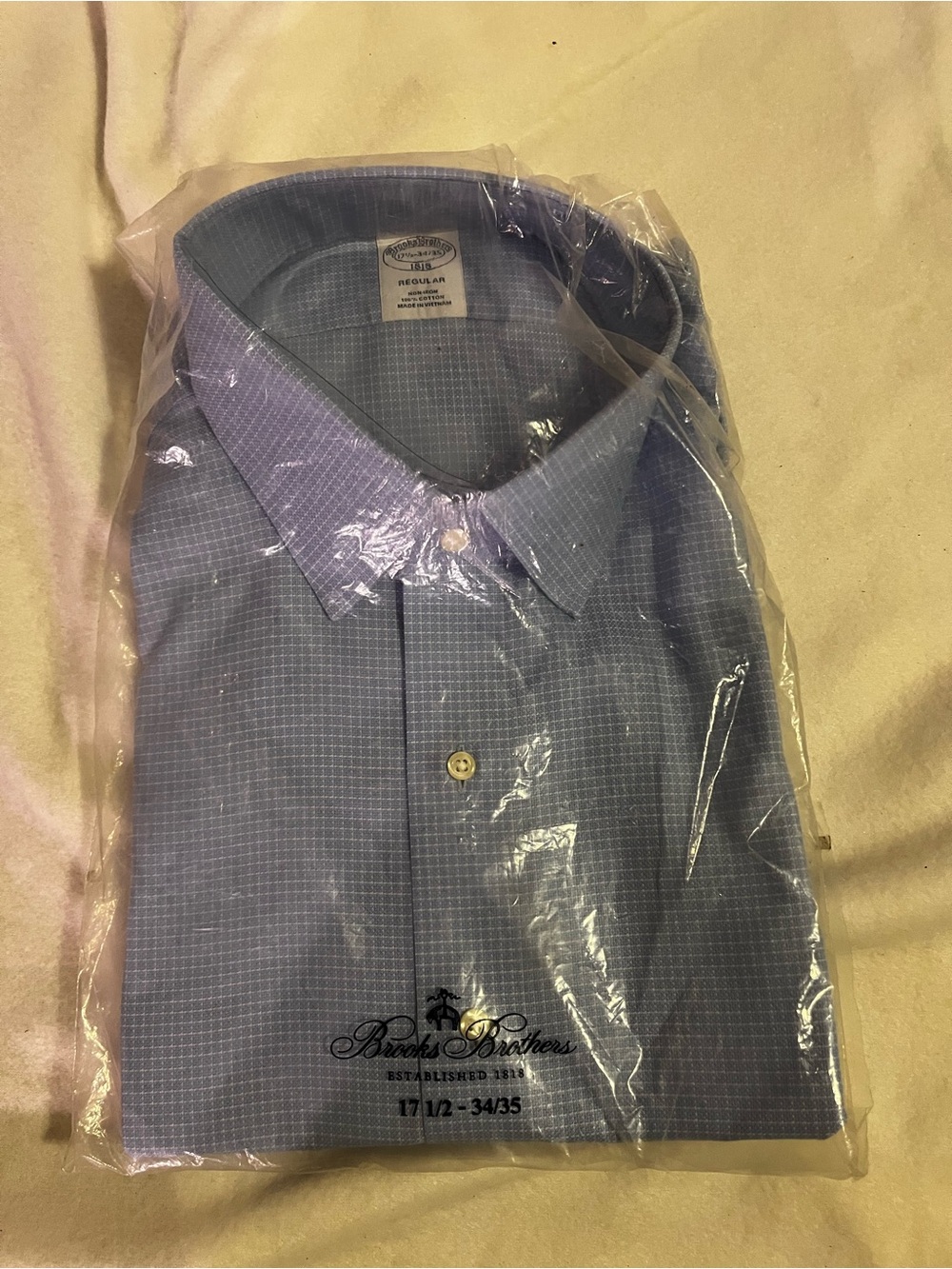 Brooks Brothers Men’s Light Blue Plaid Dress Shirt Reg. 17.5 34/35